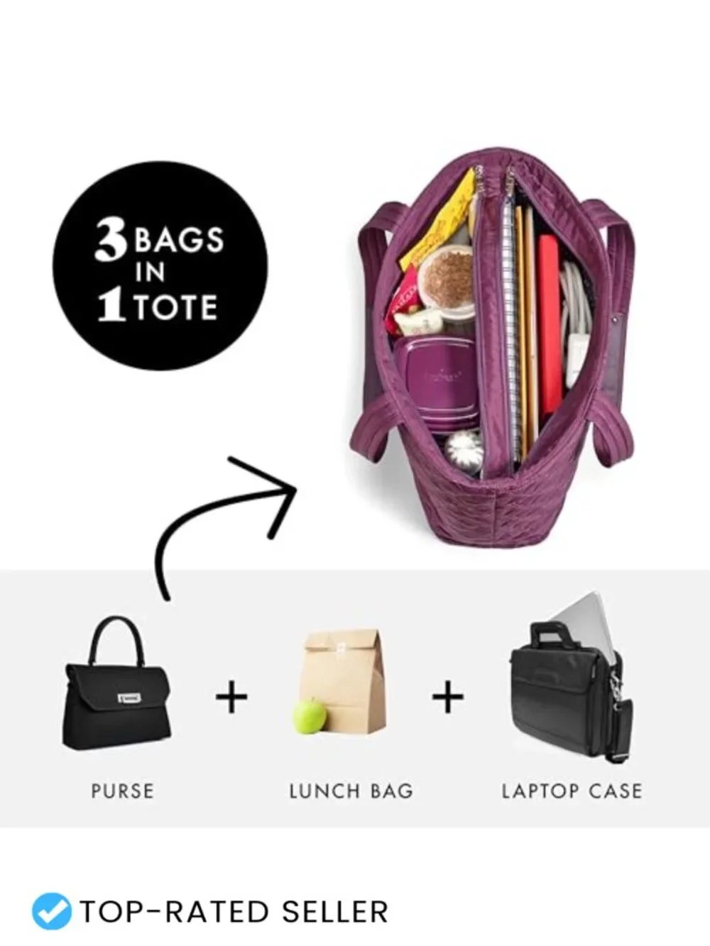 Quilted Insulated Laptop Tote with Lunch Pocket
